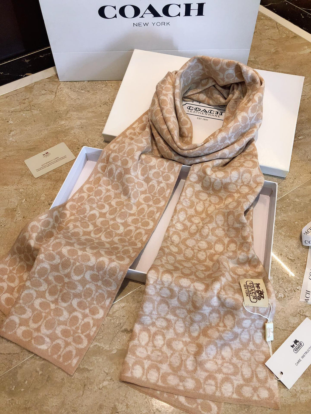 KNIT CASHMERE SCARF CAMEL BROWN MIX WHITE 619591