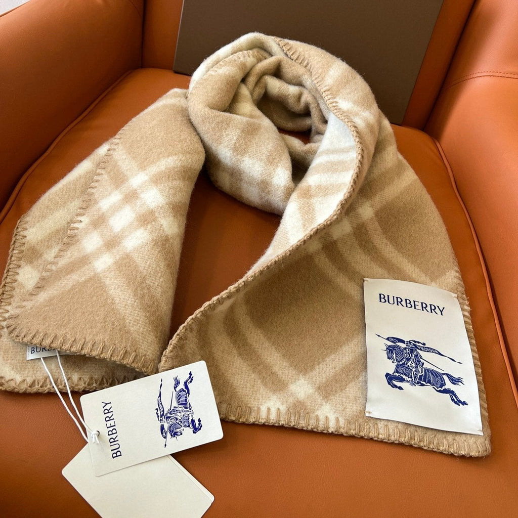 CHECK WOOL 182 CM SCARF CAMEL BROWN 405051