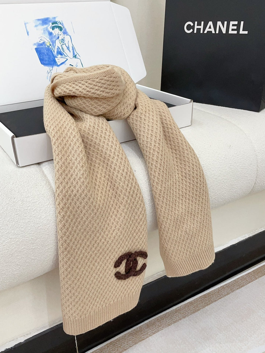 CHANEL SCARF 190 CM IN DESERT BROWN CASHMERE 393185
