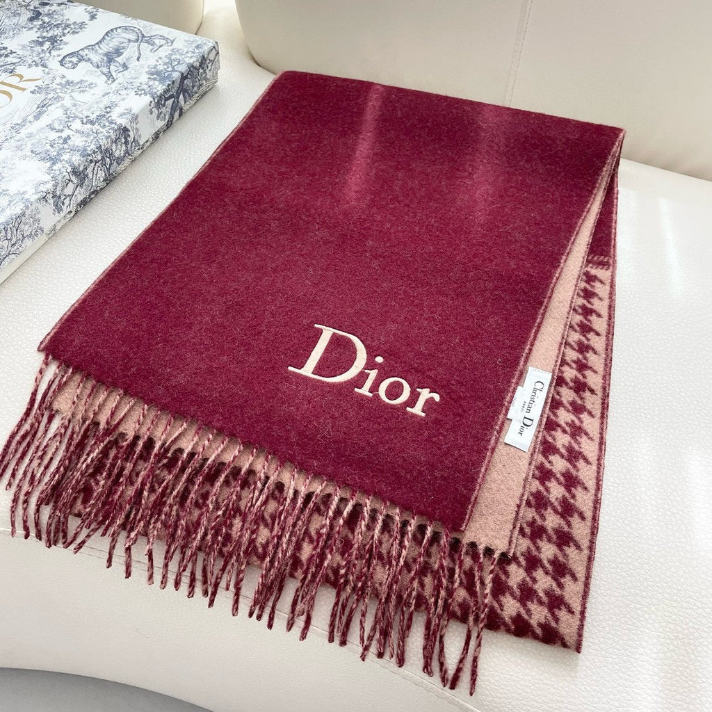 DIOR SCARF 180 CM CURRANT RED WOOL AND CASHMERE 407334