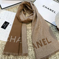 CHANEL HOUNDSTOOTH SCARF 185 CM IN CAMEL BROWN CASHMERE 393124