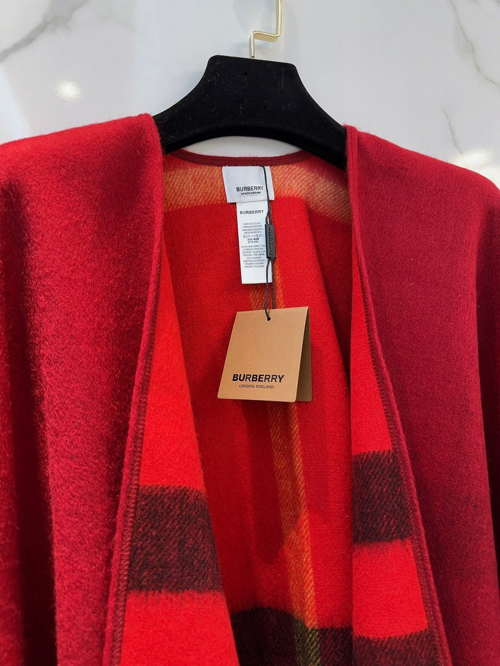 WOOL CAPE 140 CM CHERRY RED AND BLACK 394534