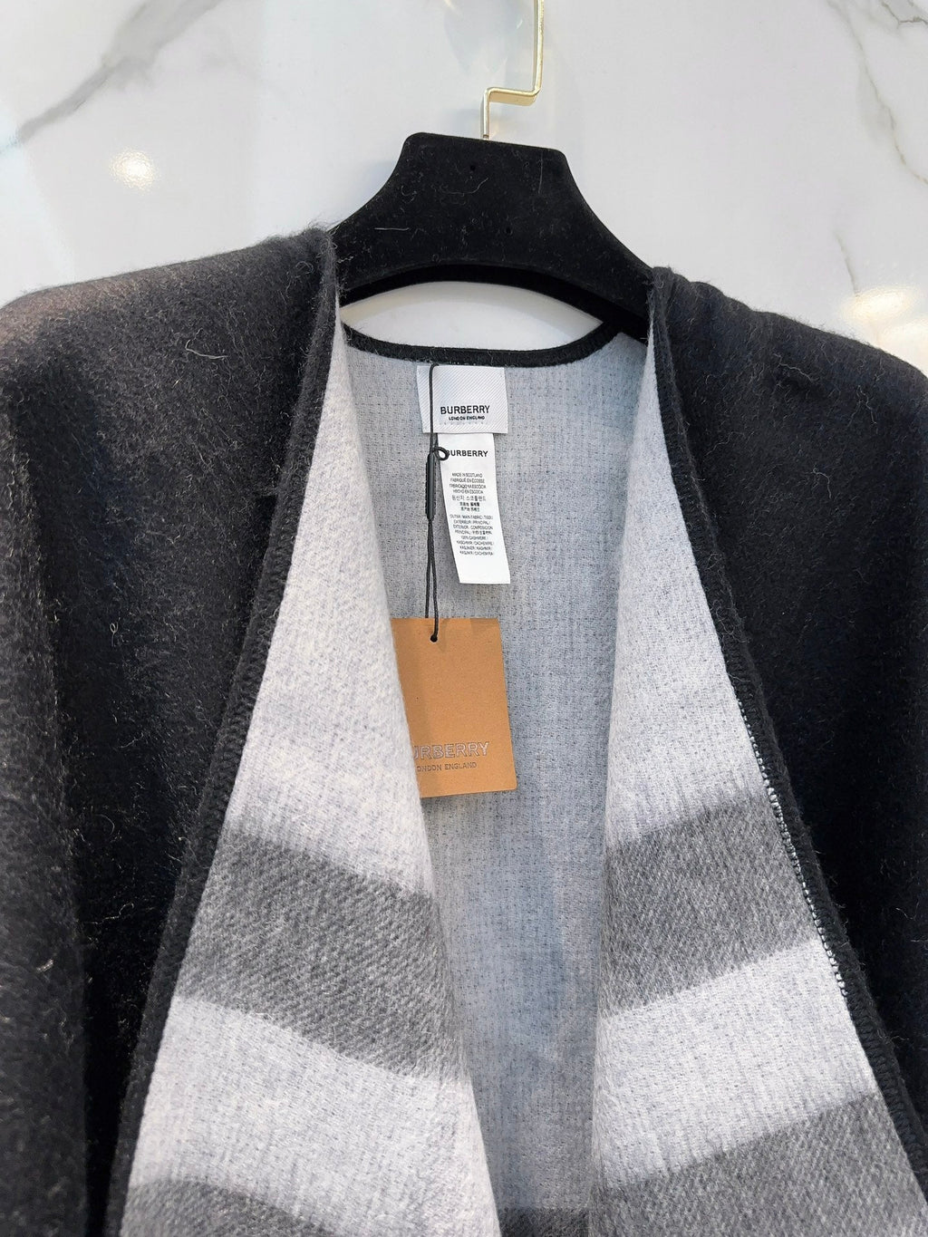 WOOL CAPE 140 CM BLACK AND LIGHT GRAY 394535
