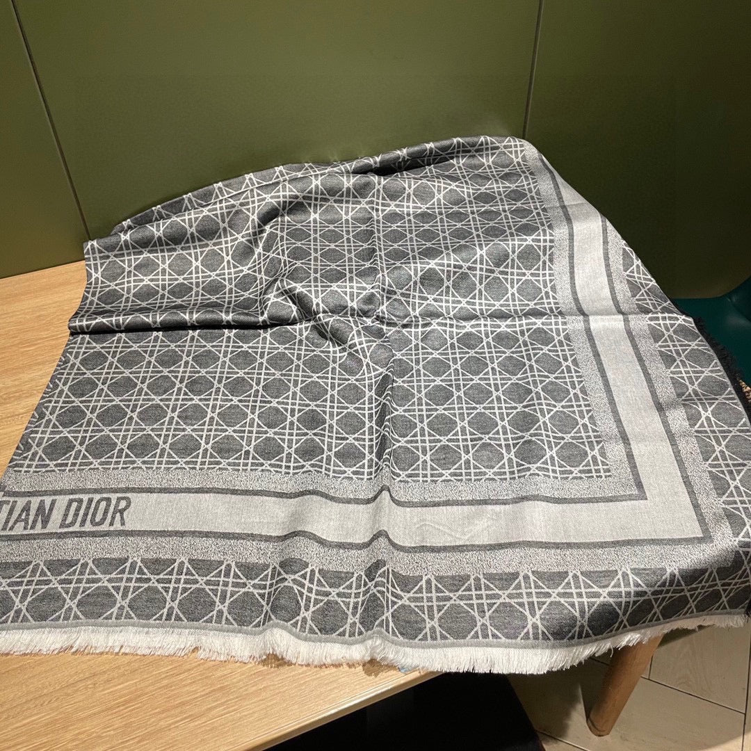 DIOR SQUARE SCARF 140 CM IN BLACK MIX WHITE WOOL AND SILK 415454