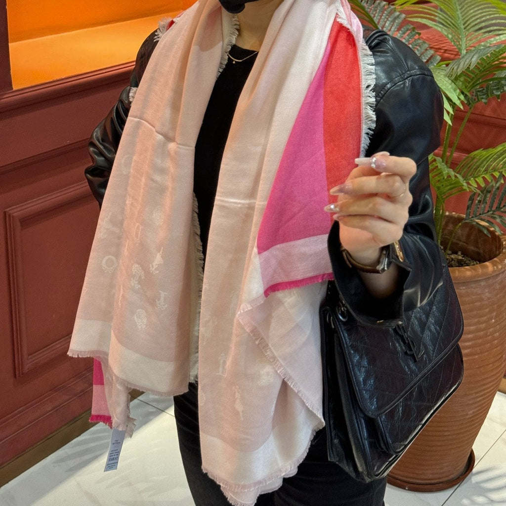 DIOR SHAWL 140 CM IN LIGHT PINK CASHMERE AND SILK 413801
