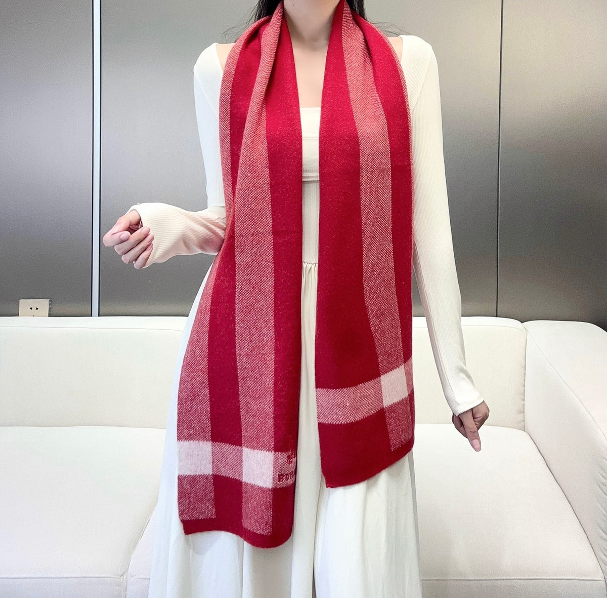SCARF 190 CM IN CHERRY RED CASHMERE 398397