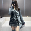 SCARF 180 CM IN BLACK AND LIGHT GRAY CASHMERE 407242