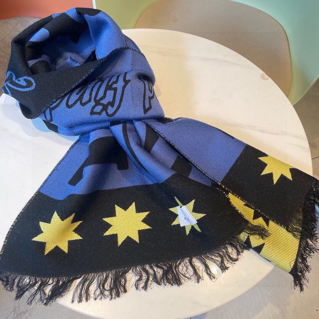 SCARF 200 CM IN COBALT BLUE MIX BLACK CASHMERE 401905
